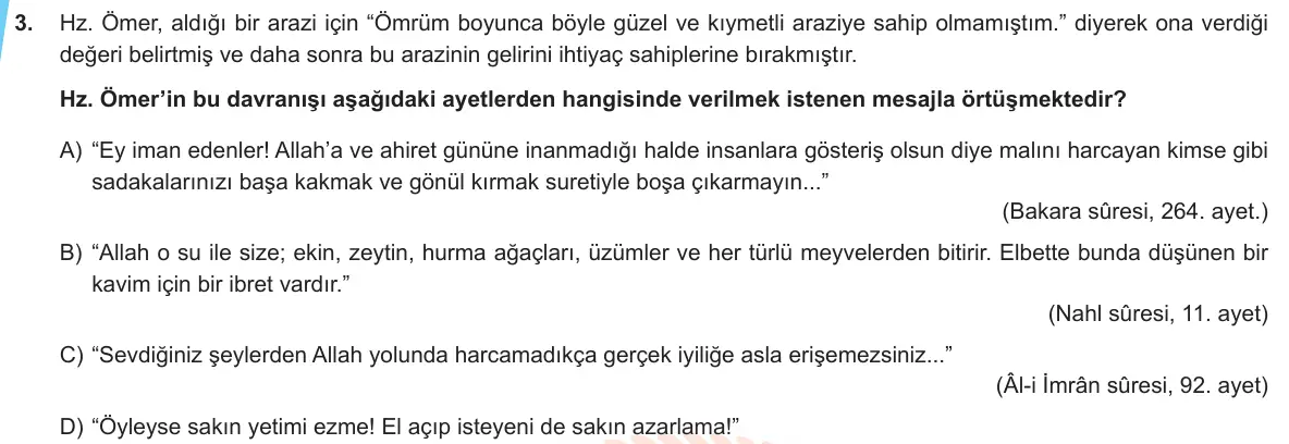LGS Örnek Soruları Aralık 2019 Sözel Din Kültürü ve Ahlak Bilgisi 3. Soru görseli