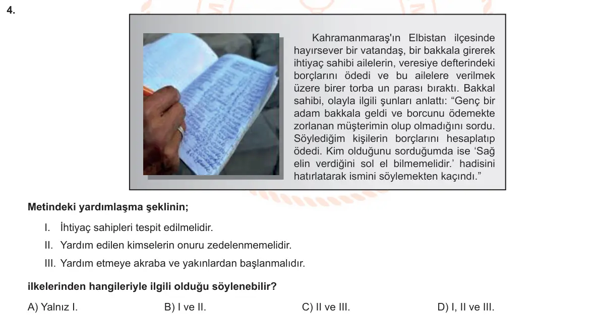 LGS Örnek Soruları Aralık 2019 Sözel Din Kültürü ve Ahlak Bilgisi 4. Soru görseli