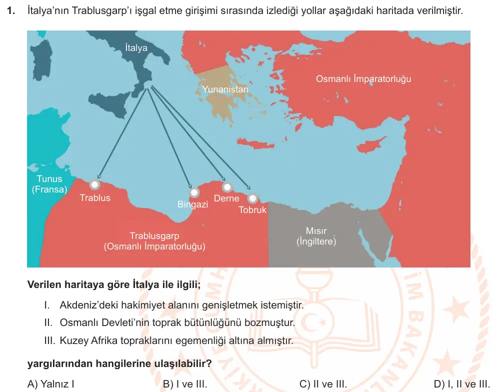 LGS Örnek Soruları Aralık 2019 Sözel T.C. İnkılap Tarihi ve Atatürkçülük 1. Soru görseli