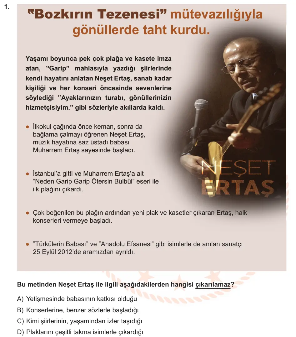 LGS Örnek Soruları Aralık 2019 Sözel Türkçe 1. Soru görseli