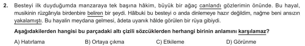 LGS Örnek Soruları Aralık 2019 Sözel Türkçe 2. Soru görseli
