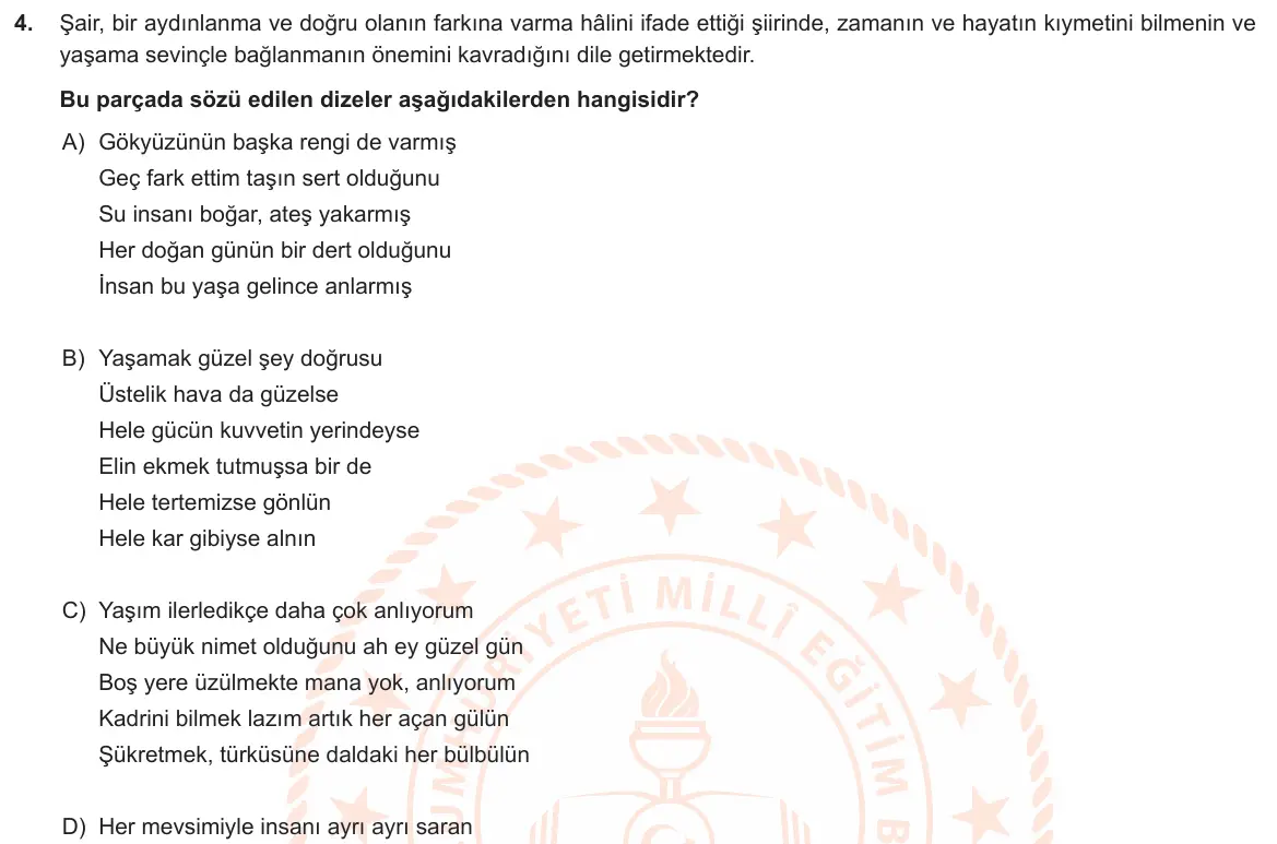 LGS Örnek Soruları Aralık 2019 Sözel Türkçe 4. Soru görseli