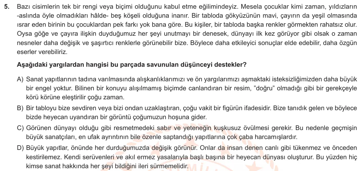 LGS Örnek Soruları Aralık 2019 Sözel Türkçe 5. Soru görseli