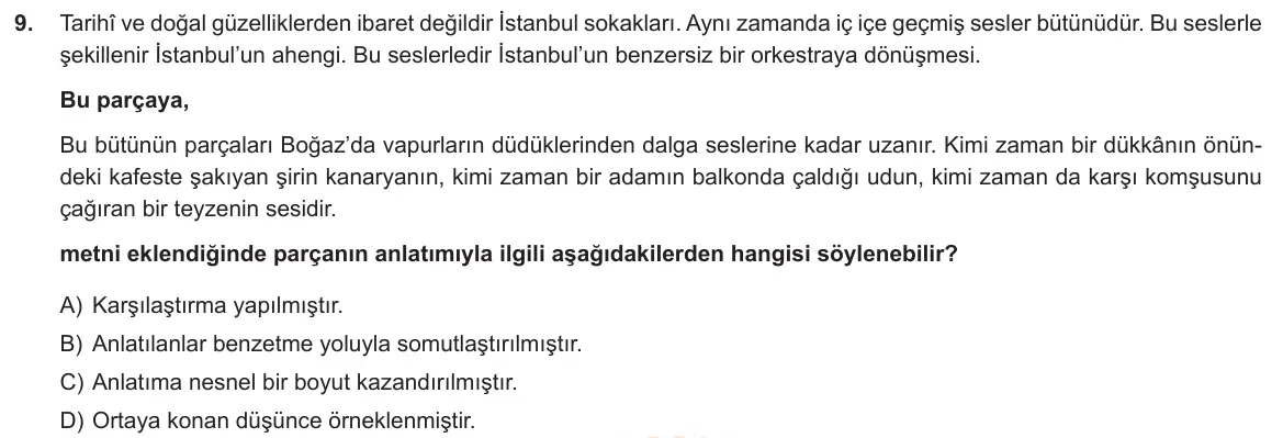 LGS Örnek Soruları Aralık 2019 Sözel Türkçe 9. Soru görseli