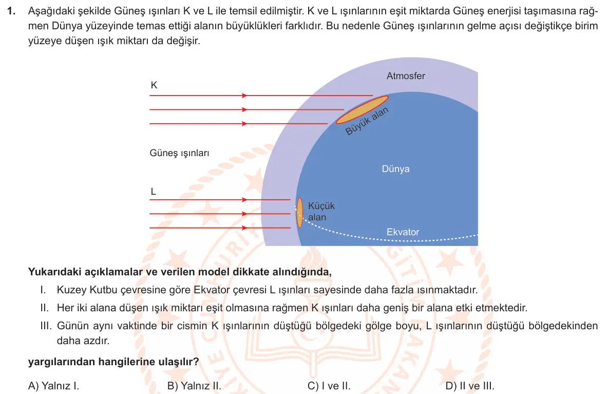 LGS Örnek Soruları Ekim 2019 Sayısal Fen Bilimleri 1. Soru görseli