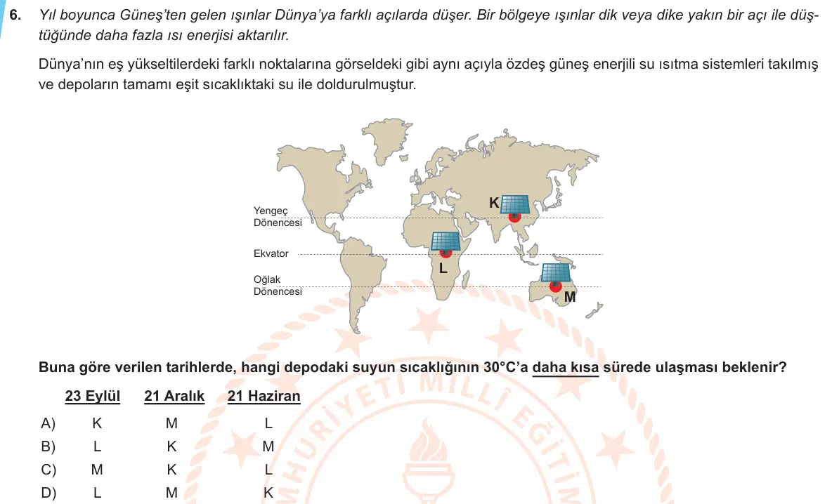 LGS Örnek Soruları Ekim 2019 Sayısal Fen Bilimleri 6. Soru görseli