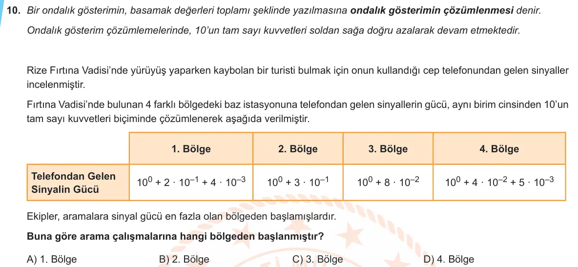 LGS Örnek Soruları Ekim 2019 Sayısal Matematik 10. Soru görseli