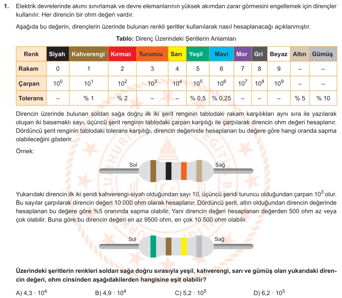 LGS Örnek Soruları Ekim 2019 Sayısal Matematik 1. Soru görseli