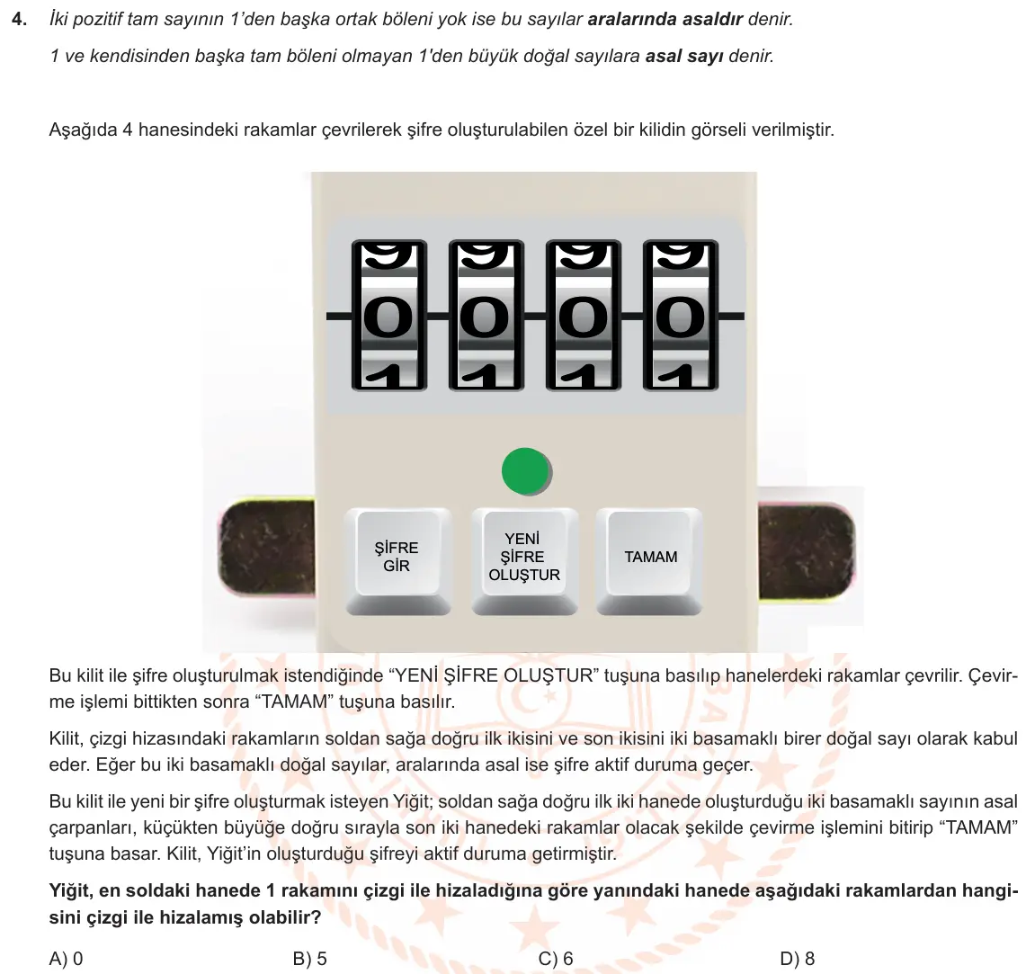LGS Örnek Soruları Ekim 2019 Sayısal Matematik 4. Soru görseli