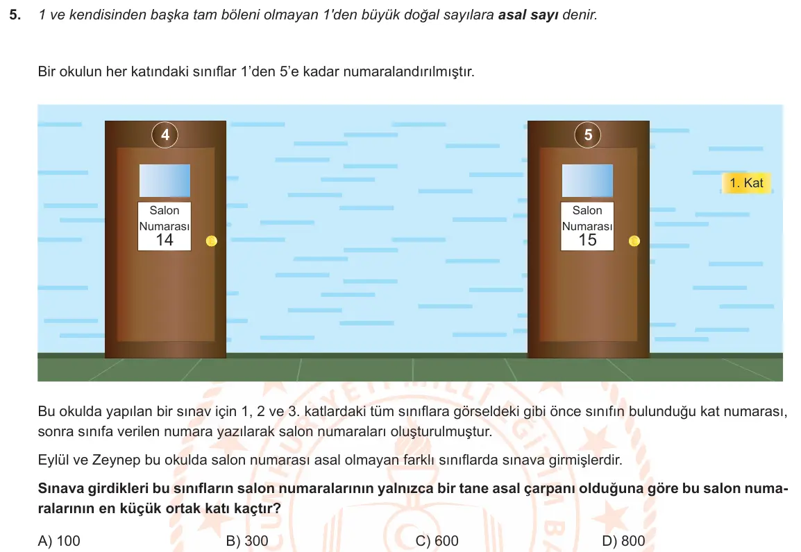 LGS Örnek Soruları Ekim 2019 Sayısal Matematik 5. Soru görseli
