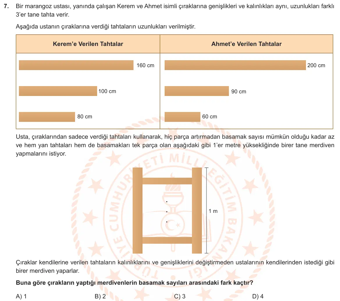 LGS Örnek Soruları Ekim 2019 Sayısal Matematik 7. Soru görseli