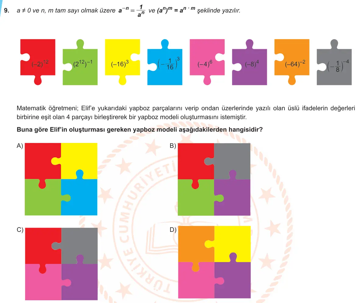 LGS Örnek Soruları Ekim 2019 Sayısal Matematik 9. Soru görseli