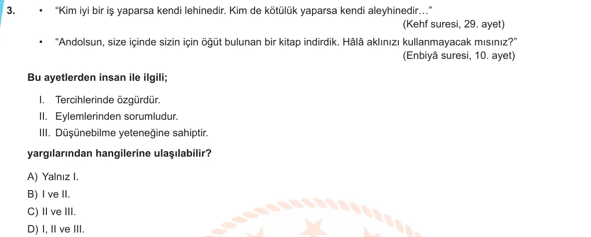 LGS Örnek Soruları Ekim 2019 Sözel Din Kültürü ve Ahlak Bilgisi 3. Soru görseli