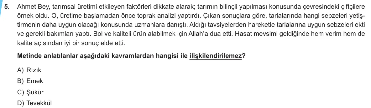 LGS Örnek Soruları Ekim 2019 Sözel Din Kültürü ve Ahlak Bilgisi 5. Soru görseli