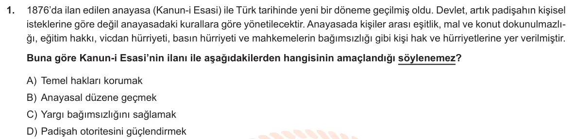 LGS Örnek Soruları Ekim 2019 Sözel T.C. İnkılap Tarihi ve Atatürkçülük 1. Soru görseli