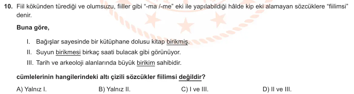LGS Örnek Soruları Ekim 2019 Sözel Türkçe 10. Soru görseli