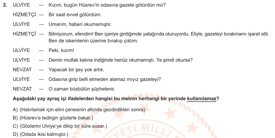 LGS Örnek Soruları Ekim 2019 Sözel Türkçe 2. Soru görseli