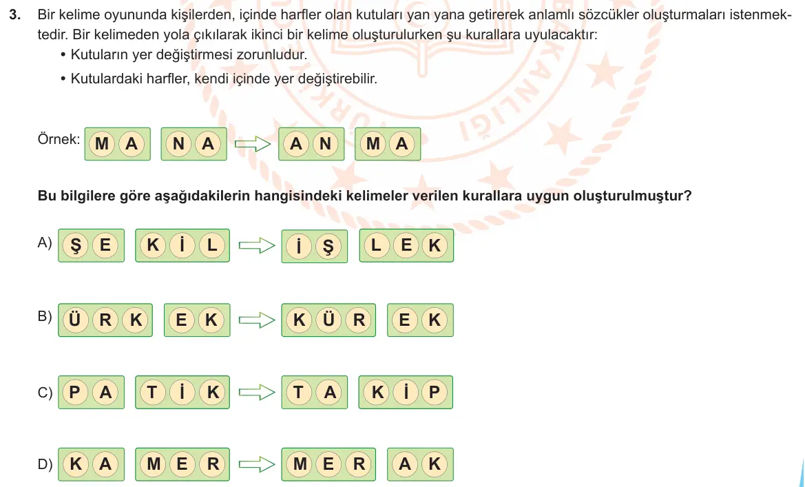 LGS Örnek Soruları Ekim 2019 Sözel Türkçe 3. Soru görseli