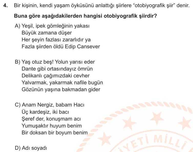 LGS Örnek Soruları Ekim 2019 Sözel Türkçe 4. Soru görseli