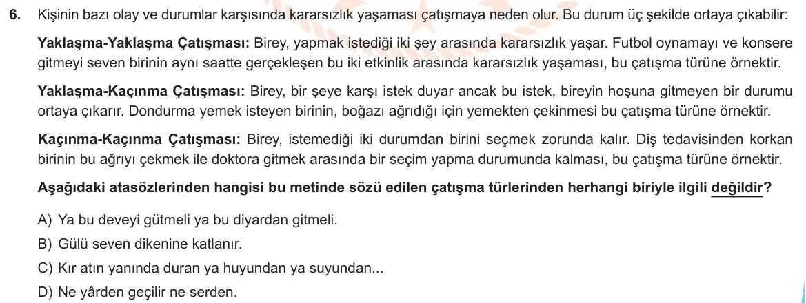 LGS Örnek Soruları Ekim 2019 Sözel Türkçe 6. Soru görseli