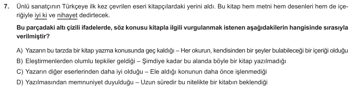 LGS Örnek Soruları Ekim 2019 Sözel Türkçe 7. Soru görseli