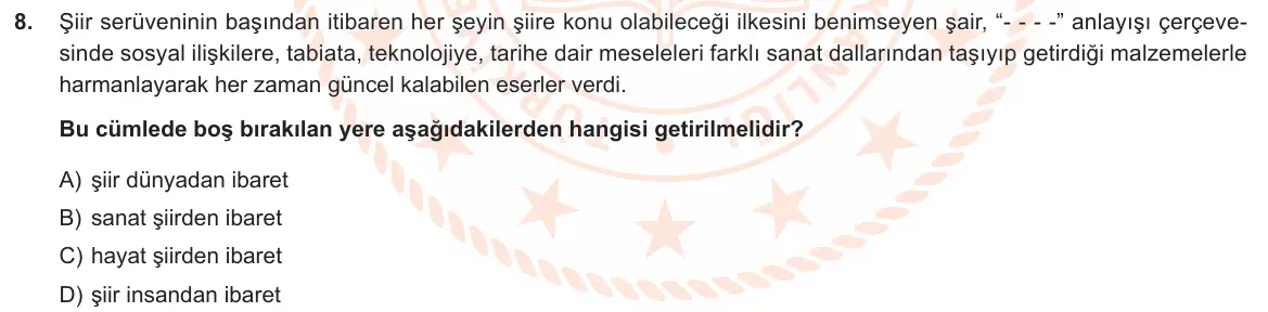 LGS Örnek Soruları Ekim 2019 Sözel Türkçe 8. Soru görseli