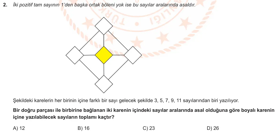 LGS Örnek Soruları Kasım 2019 Sayısal Matematik 2. Soru görseli