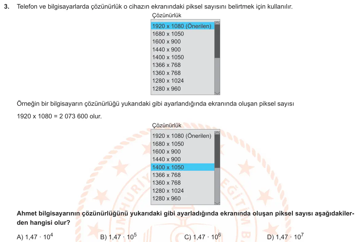 LGS Örnek Soruları Kasım 2019 Sayısal Matematik 3. Soru görseli