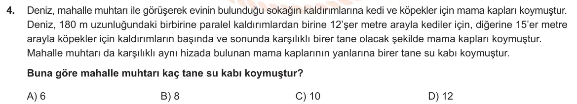 LGS Örnek Soruları Kasım 2019 Sayısal Matematik 4. Soru görseli
