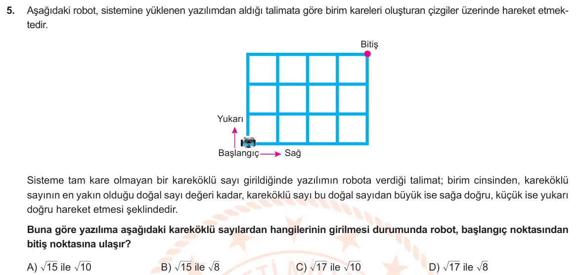 LGS Örnek Soruları Kasım 2019 Sayısal Matematik 5. Soru görseli