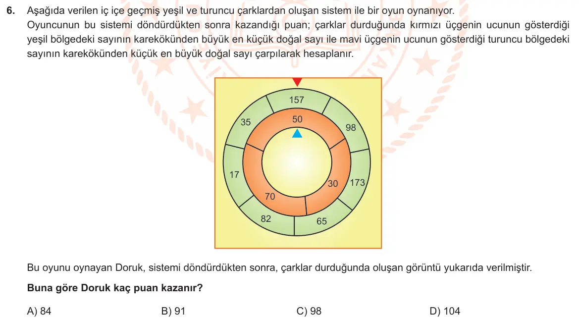 LGS Örnek Soruları Kasım 2019 Sayısal Matematik 6. Soru görseli