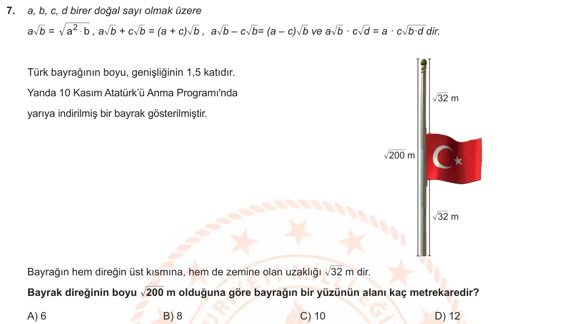 LGS Örnek Soruları Kasım 2019 Sayısal Matematik 7. Soru görseli