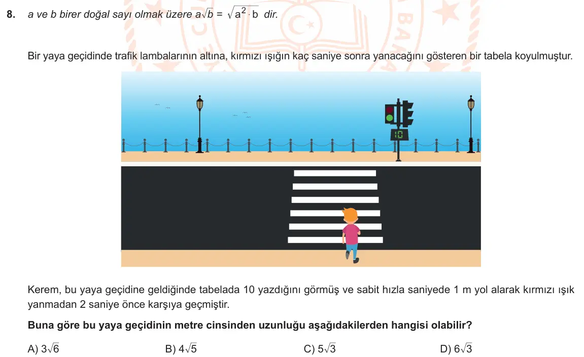 LGS Örnek Soruları Kasım 2019 Sayısal Matematik 8. Soru görseli
