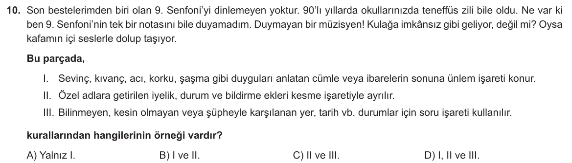 LGS Örnek Soruları Kasım 2019 Sözel Türkçe 10. Soru görseli