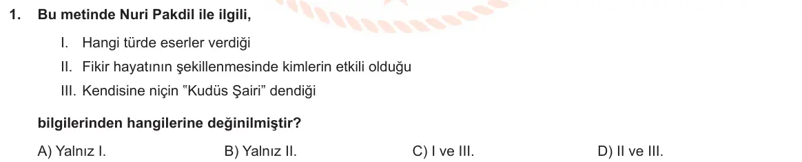 LGS Örnek Soruları Kasım 2019 Sözel Türkçe 1. Soru görseli