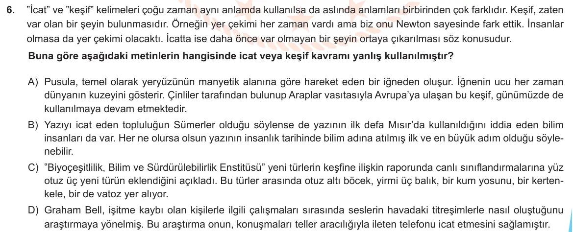 LGS Örnek Soruları Kasım 2019 Sözel Türkçe 6. Soru görseli