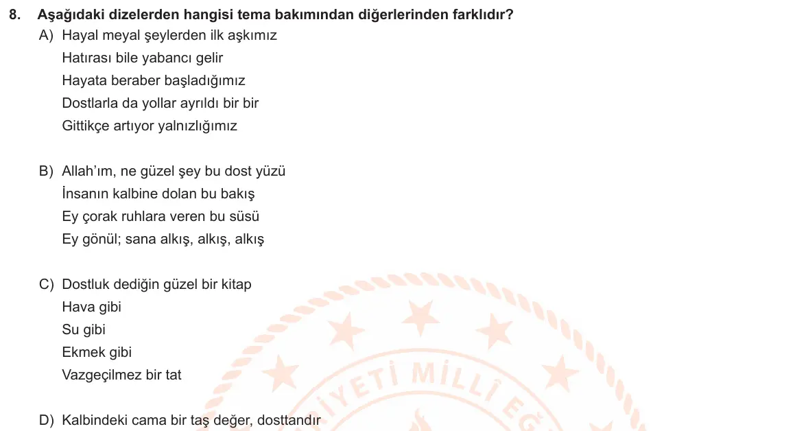 LGS Örnek Soruları Kasım 2019 Sözel Türkçe 8. Soru görseli
