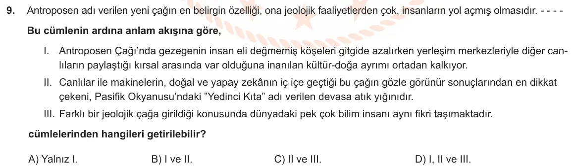 LGS Örnek Soruları Kasım 2019 Sözel Türkçe 9. Soru görseli