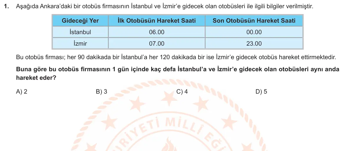 LGS Örnek Soruları Mart 2020 Sayısal Matematik 1. Soru görseli