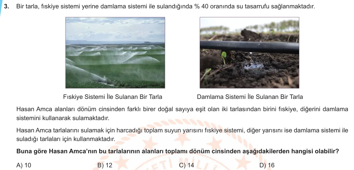 LGS Örnek Soruları Mart 2020 Sayısal Matematik 3. Soru görseli