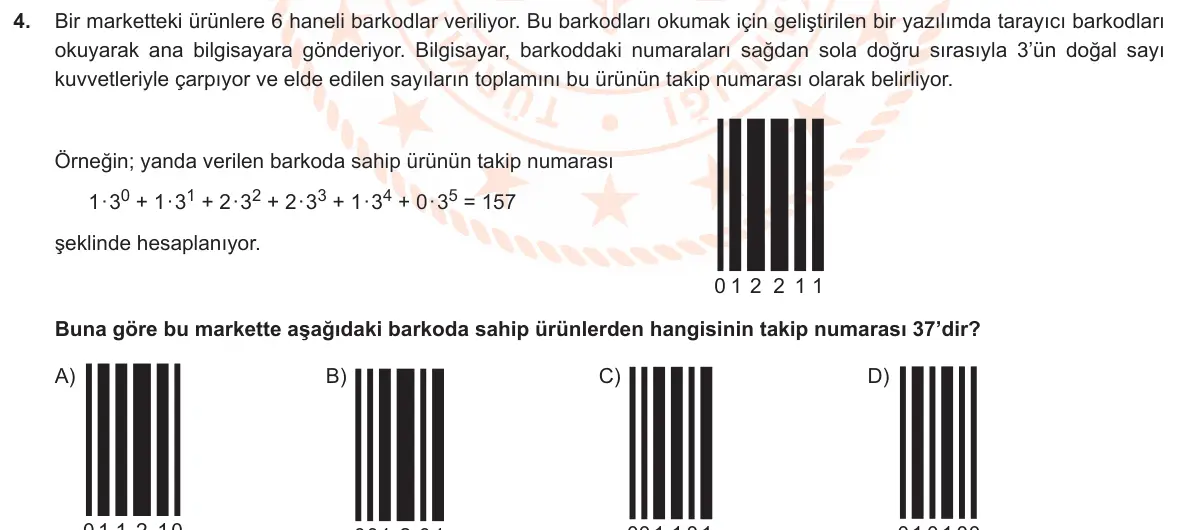 LGS Örnek Soruları Mart 2020 Sayısal Matematik 4. Soru görseli