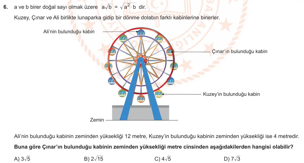 LGS Örnek Soruları Mart 2020 Sayısal Matematik 6. Soru görseli