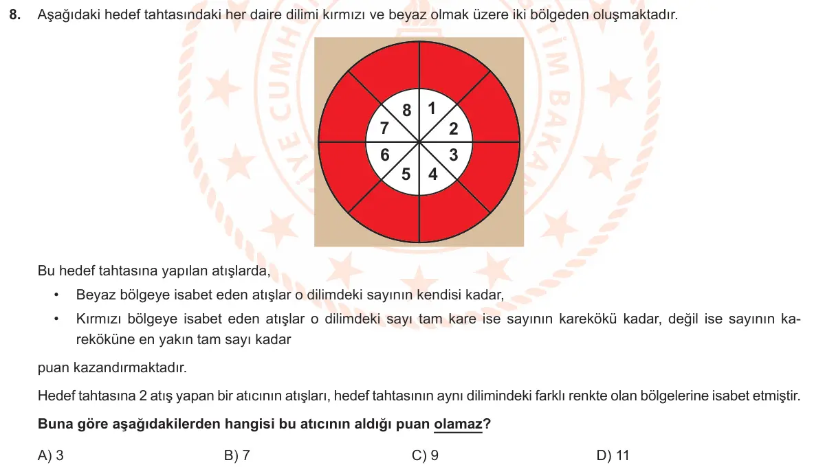 LGS Örnek Soruları Mart 2020 Sayısal Matematik 8. Soru görseli