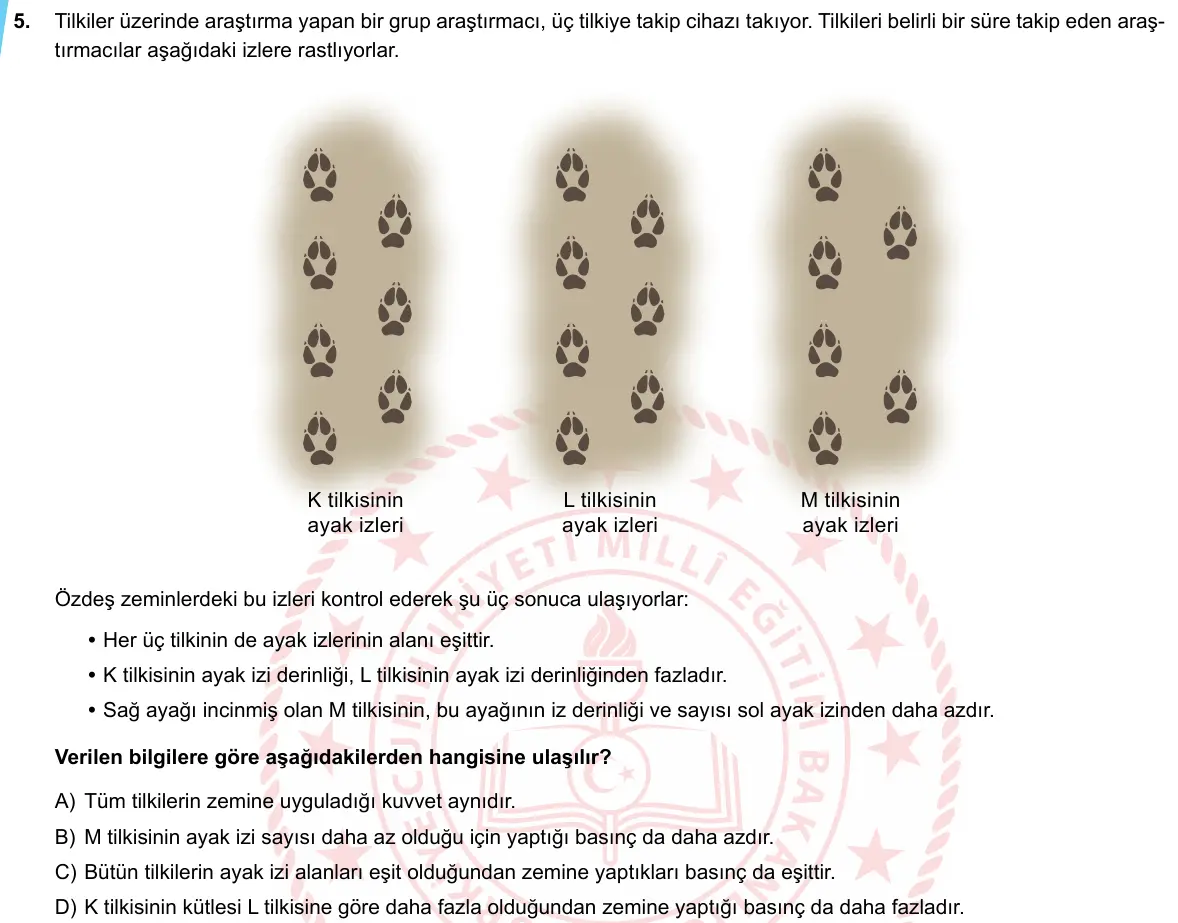 LGS Örnek Soruları Mayıs 2020 Sayısal (1. set) Fen Bilimleri 5. Soru görseli