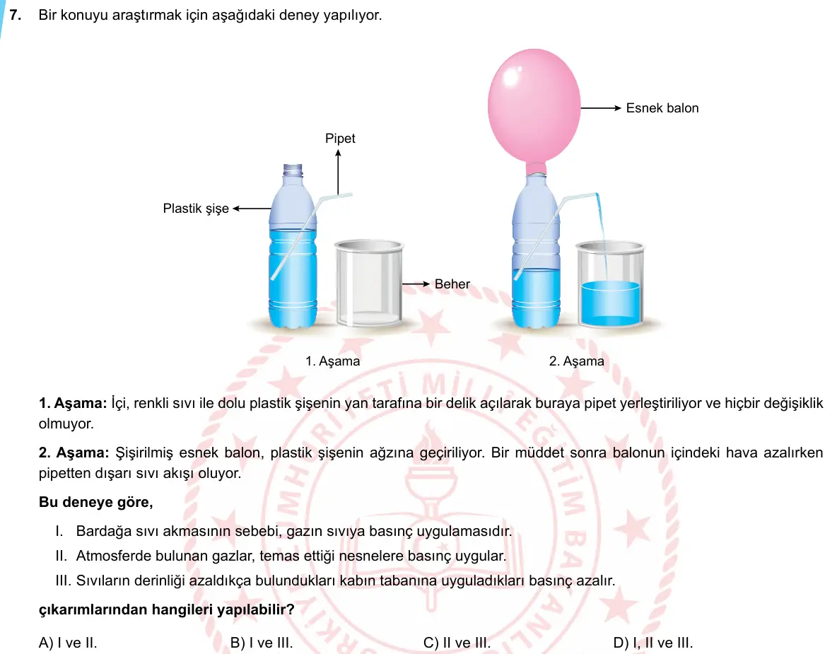 LGS Örnek Soruları Mayıs 2020 Sayısal (1. set) Fen Bilimleri 7. Soru görseli