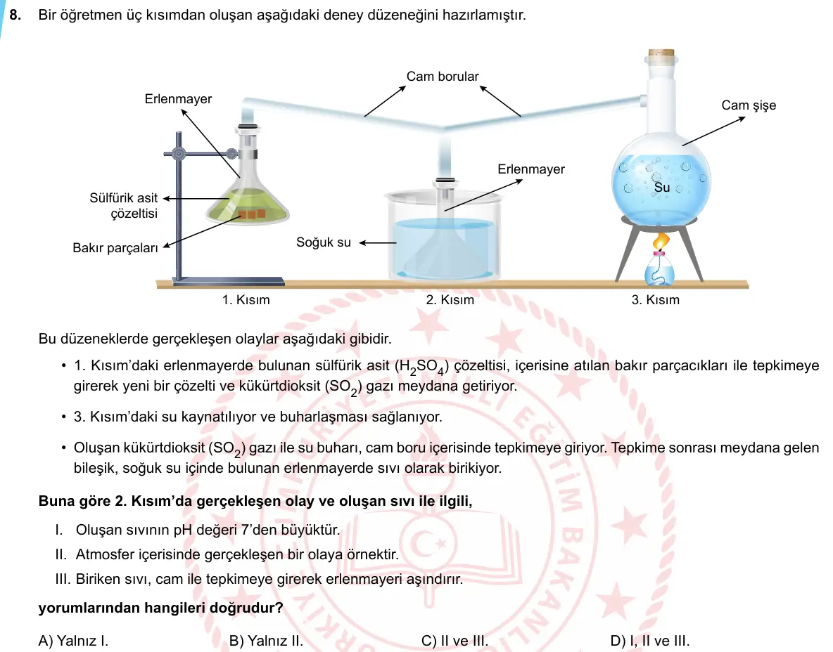 LGS Örnek Soruları Mayıs 2020 Sayısal (1. set) Fen Bilimleri 8. Soru görseli
