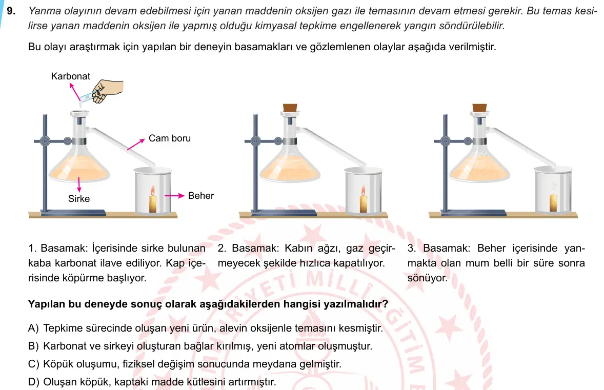 LGS Örnek Soruları Mayıs 2020 Sayısal (1. set) Fen Bilimleri 9. Soru görseli