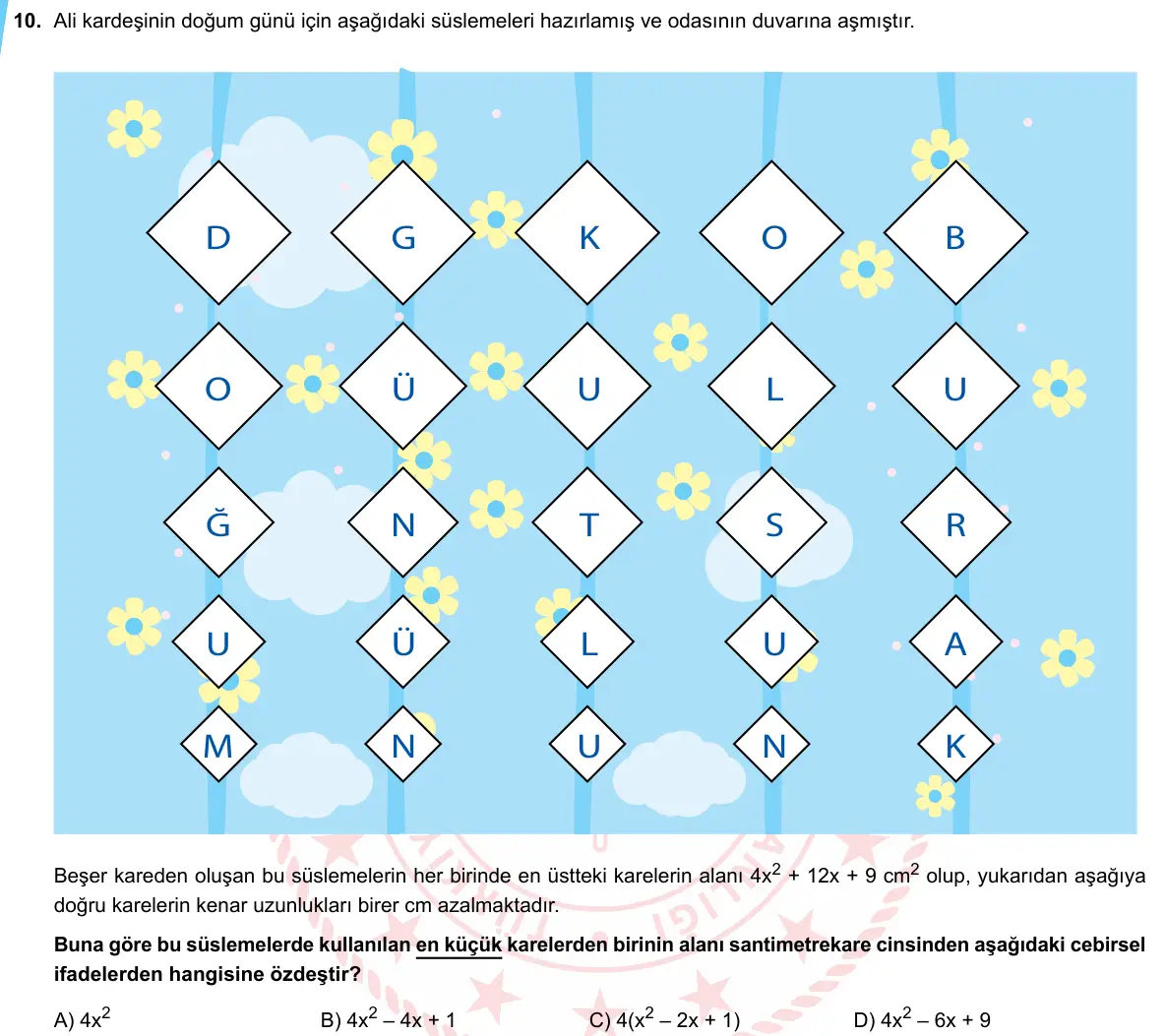 LGS Örnek Soruları Mayıs 2020 Sayısal (1. set) Matematik 10. Soru görseli