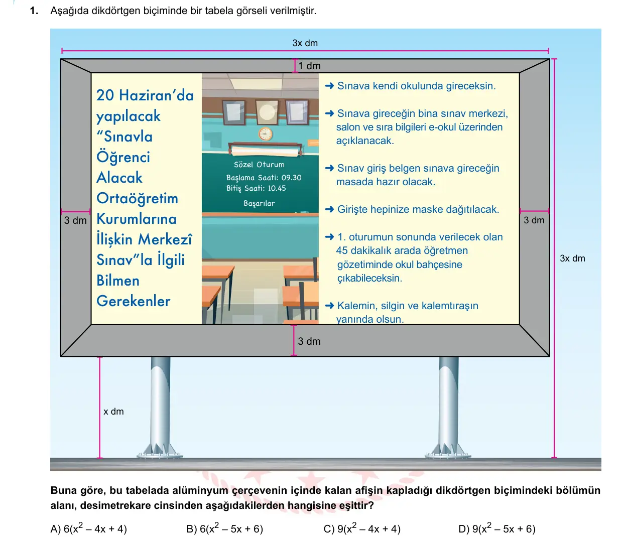 LGS Örnek Soruları Mayıs 2020 Sayısal (1. set) Matematik 1. Soru görseli