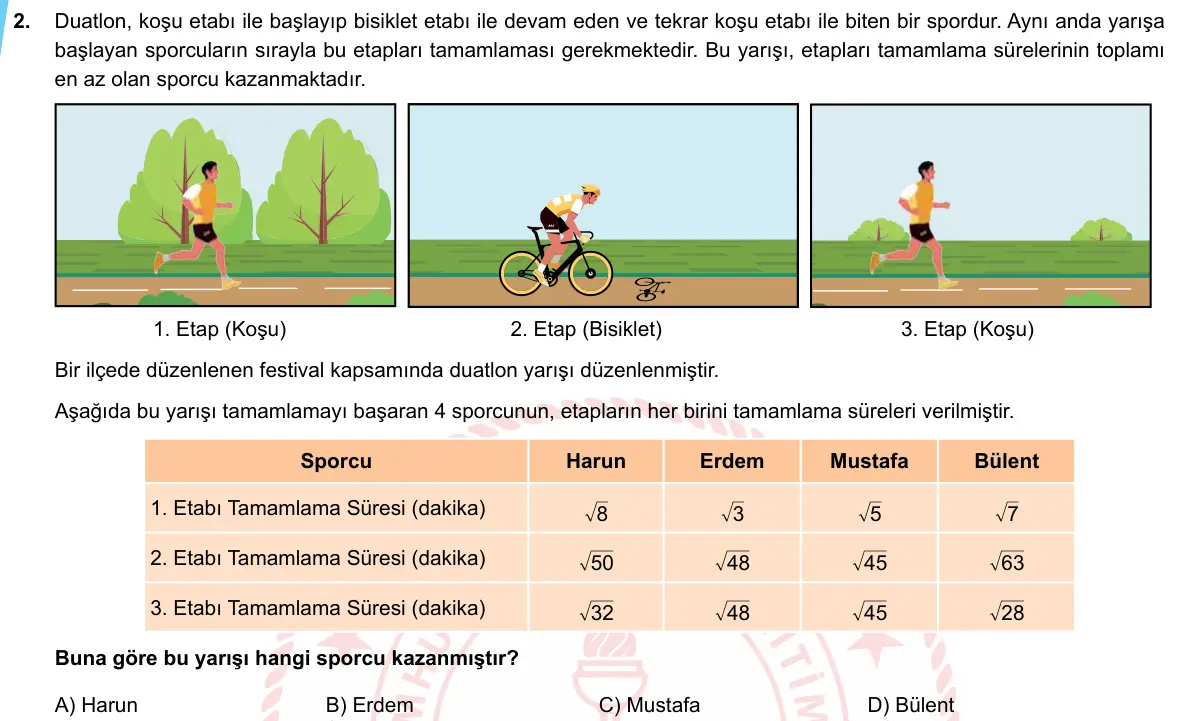 LGS Örnek Soruları Mayıs 2020 Sayısal (1. set) Matematik 2. Soru görseli
